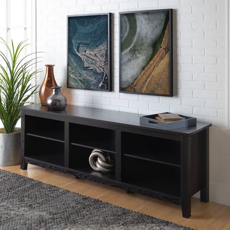 Transitional 6 Cubby Wood Open Storage Wood TV Stand for TVs up to 80"- Saracina Home, 3 of 18