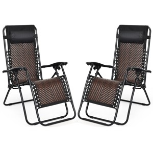 Tangkula Folding Recliner Patio Rattan Zero Gravity Lounge Chair With Headrest Brown - 1 of 4