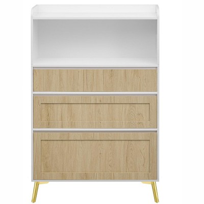 Maliang Modern Design Storage Cabinet, White Solid Wood Frame