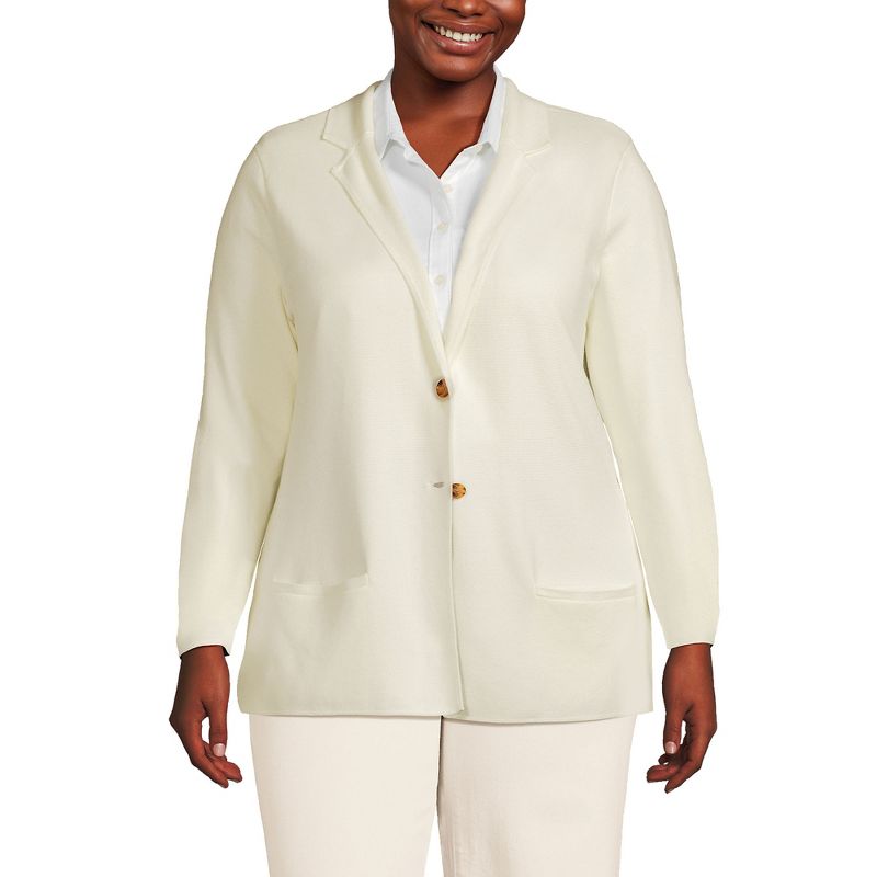 Lands' End Women's Fine Gauge Cotton Button Front Blazer Sweater, 1 of 5