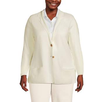 Lands' End Women's Fine Gauge Cotton Button Front Blazer Sweater