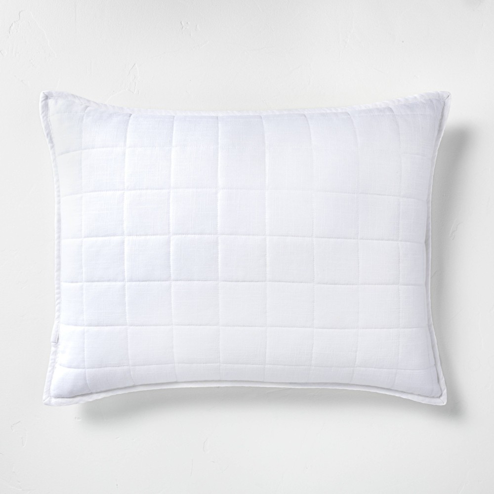 Photos - Pillowcase Standard Heavyweight Linen Blend Quilt Pillow Sham White - Casaluna™