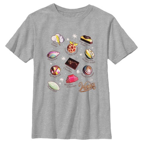 Boy's Wonka Candies And Chocolates Chart T-shirt - Athletic Heather - X ...