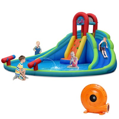 Costway Inflatable Bounce House Water Splash Pool Dual Slide Climbing Wall