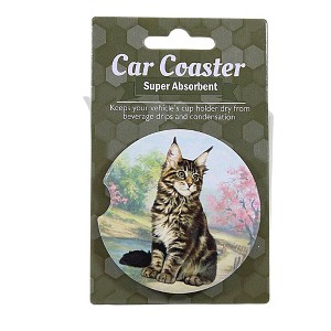 E & S Imports 2.5 Inch Maine Coon Car Coaster Super Absorbent Coasters - 1 of 3
