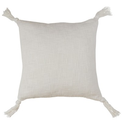 20"x20" Oversize Solid Square Throw Pillow with Tassels Cream - Saro Lifestyle