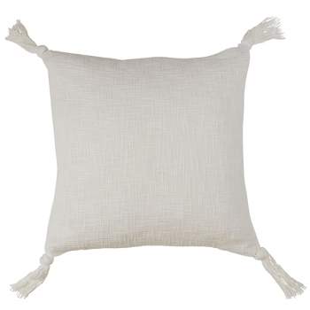 20"x20" Oversize Solid Square Throw Pillow with Tassels Cream - Saro Lifestyle