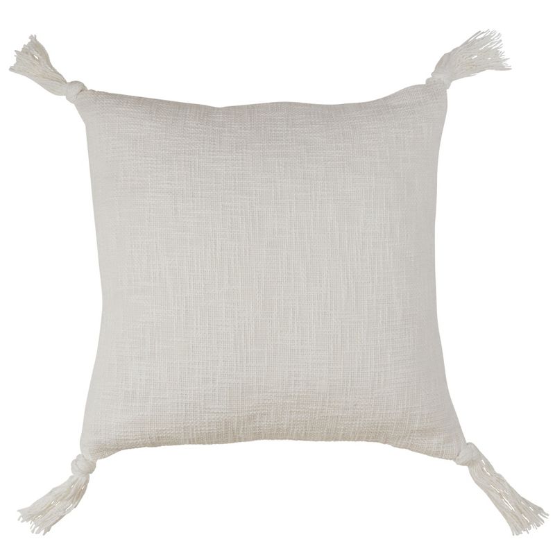 20&#34;x20&#34; Oversize Solid Square Throw Pillow with Tassels Cream - Saro Lifestyle, 1 of 5