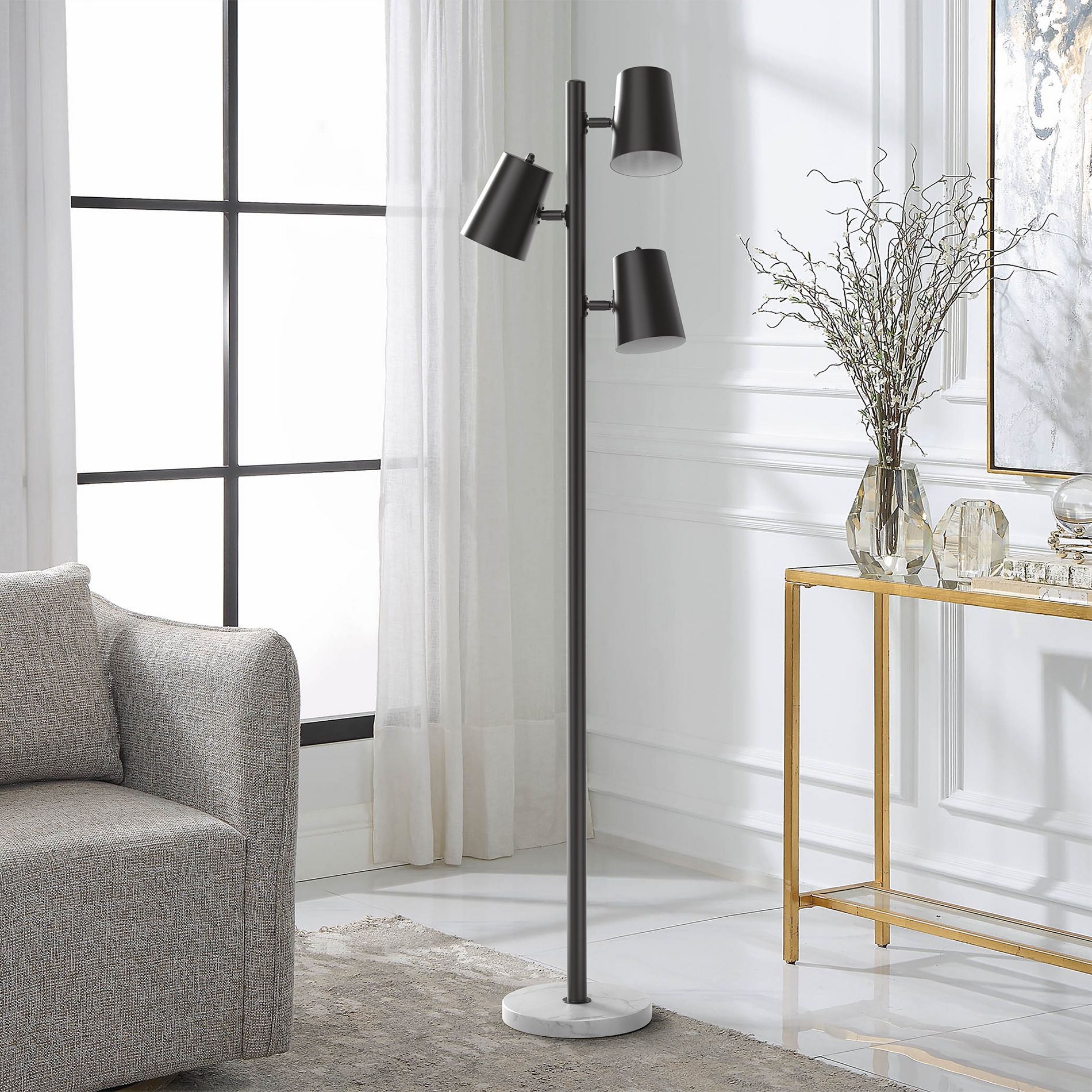 Maxax 62" Black Standing Floor Lamp with 3 Lights for Bedroom