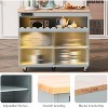 Kitchen Island Cart, Kitchen Cart with Drop Leaf, 2 Sliding Glass Doors, 2 Cabinet, 1 Open Shelf Rolling Mobile Cart with LED Light and Power Outlets - 3 of 4