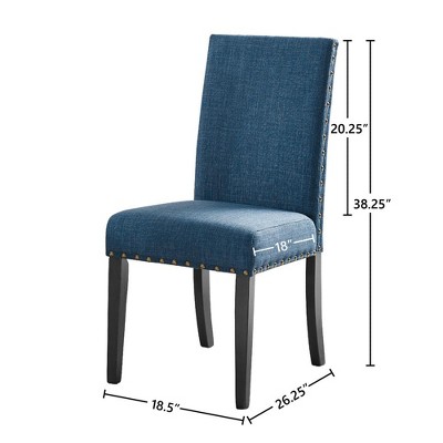 Marine Blue Linen Upholstered Parsons Side Chair Set