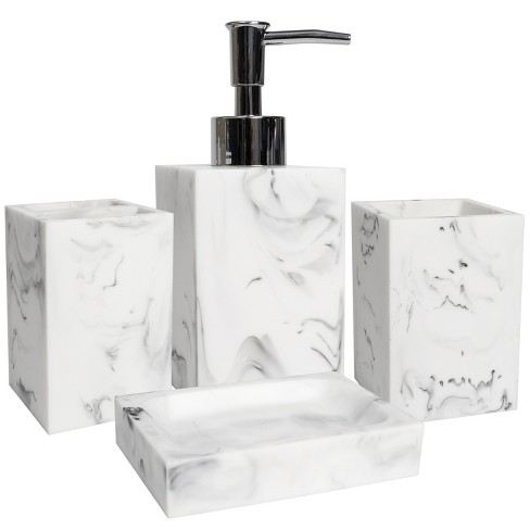 4pc Marbled Ceramic Bathroom Accessories Set Marble - Threshold™