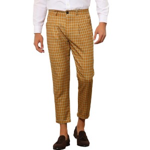 Lars Amadeus Men's Slim Fit Plaid Cropped Business Pants - 1 of 4