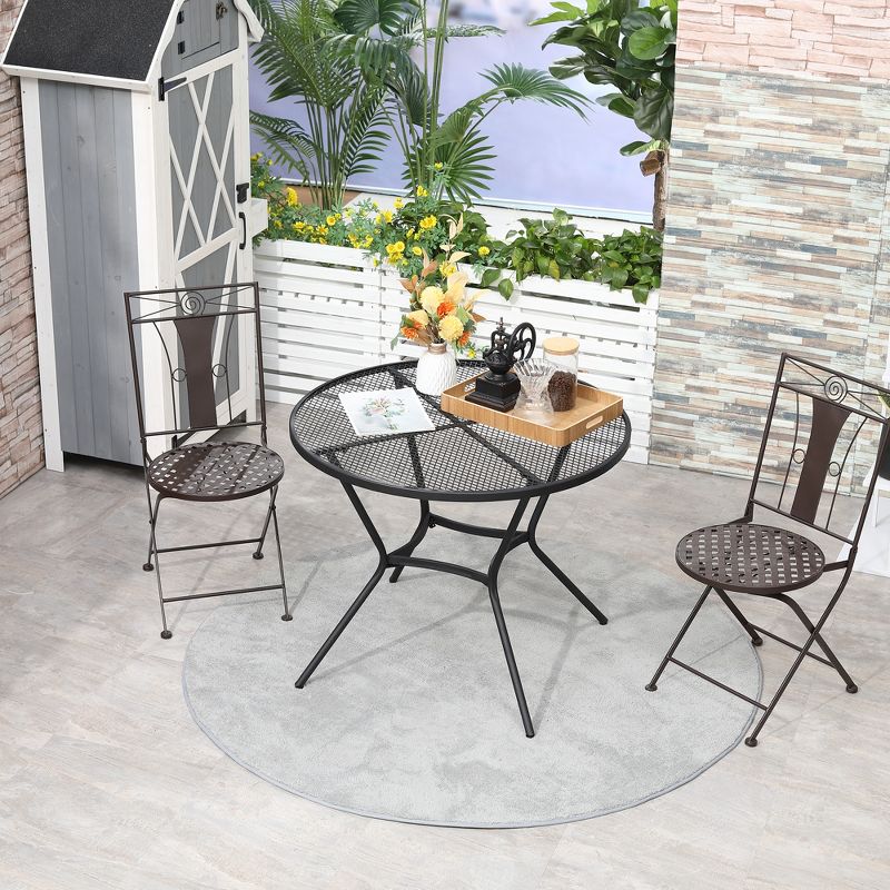 Outsunny 35" Round Patio Dining Table Steel Outside Table with Mesh Tabletop for Garden Backyard Poolside, Black, 3 of 7