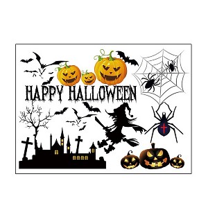 Unique Bargains Halloween Pumpkin Witch Moon Bat Pattern Wall Sticker Black 1 Pc - 1 of 4