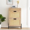 Entryway Shoe Cabinet with 2 Drawers, Slim Wooden Shoe Organizer with Linen Front Panels - 4 of 4