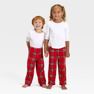 Toddler Plaid Microfleece Holiday Matching Family Pajama Pants - Wondershop™ Red - 1 of 4