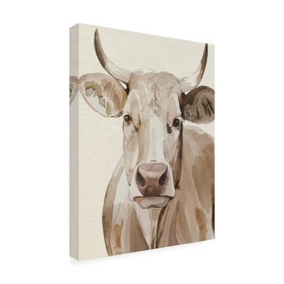 Sepia Cow Portrait Canvas Art in Mixed Media, 18 x 24