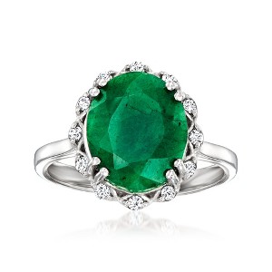 Ross-Simons 4.20 Carat Emerald Ring With .10 ct. t.w. White Topaz in Sterling Silver - 1 of 4