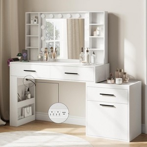 Ora Maison Convertible Vanity Desk 57", Large Makeup Table with 3-Color LED Mirror, Power Hub & Ample Storage for Bedroom - 1 of 1