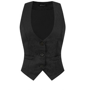 INSPIRE CHIC Women's Vintage Waistcoat Button Up Steampunk Jacquard Sleeveless Suit Vest - 1 of 4