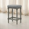 Rustic Wooden Counter Stools Set of 2 with Padded Seat, Nailhead Trim, and Turned Legs for Kitchen, Dining Room, or Bar - 3 of 4