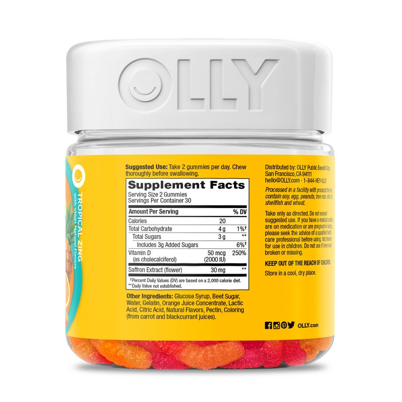 OLLY Hello Happy Gummy Worm Supplements with Vitamin D and Saffron - 60ct, 4 of 10