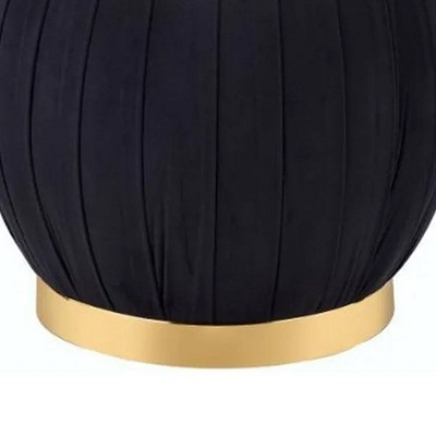 Meelano Luxe Round Black Velvet Ottoman with Gold Cylinder Base