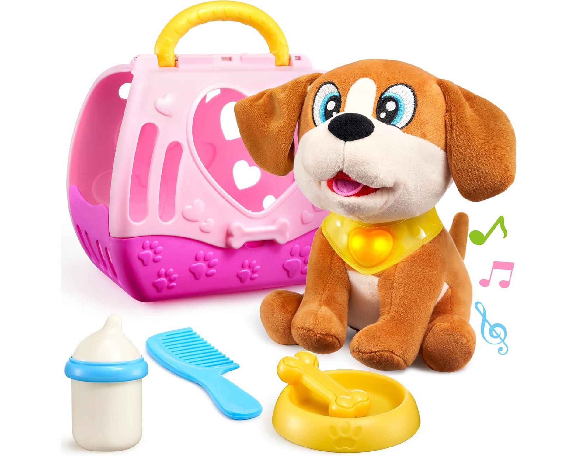 Joyfy Plush Dog Toys for Kids, Interactive Puppy Toy with Lights & Sounds, Pet Care Toys, Pretend Playset for Toddlers, Birthday Gifts for Boys Girls