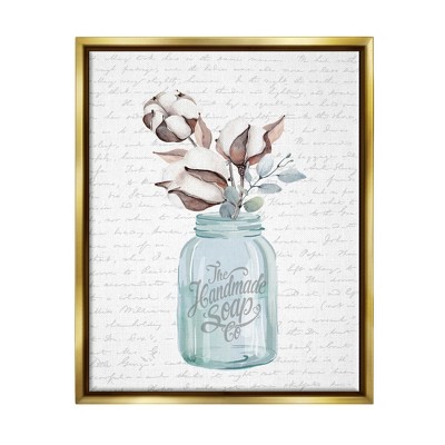 Stupell Industries Handmade Soap Jar Cotton Flower Bathroom Word Design
