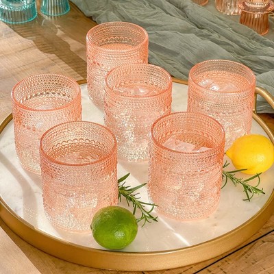Set of 6 Rose Gold Beaded Hobnail Glasses, 10 oz