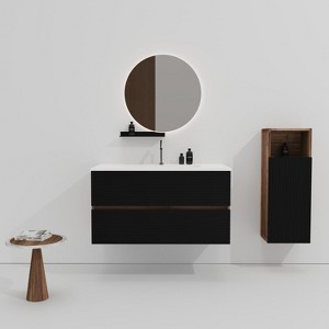 Akoasm 36 Inch Floating Bathroom Storage Cabinet With Integrated Ceramic Sink-Black+Walnut - 1 of 4