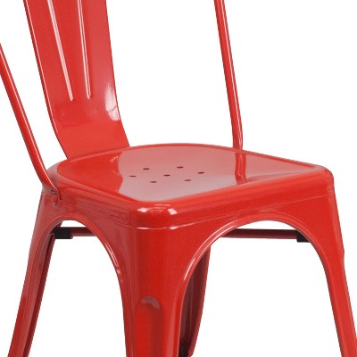 Red Powder Coated Steel Tolix Dining Chair