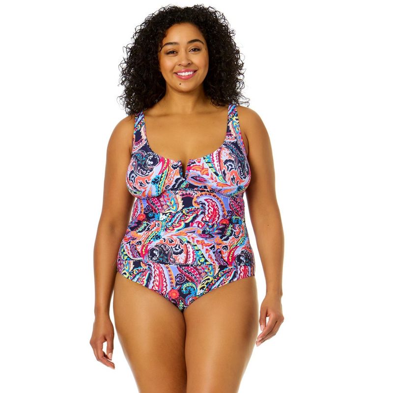 Anne Cole Plus Women's Plus Paisley Parade V-Wire One Piece Swimsuit, 1 of 5