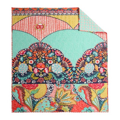 Exotic Bazaar Cotton Quilted Throw 50x60 in - Reversible, Colorful Medallion