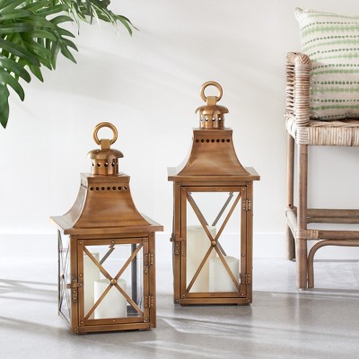 Antique Brass 22" Hanging Floor Candle Lantern