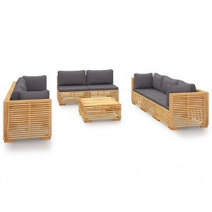 vidaXL 9-Piece Patio Lounge Set with Cushions - Solid Teak Wood Outdoor Furniture Set with Extra Comfort Cushions - Dark Gray Fabric - 1 of 4