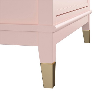 Pale Pink Vertical 4-Drawer Dresser with Gold Accents