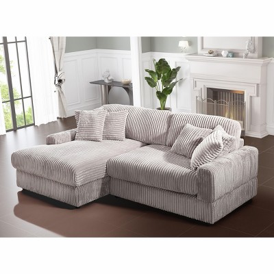 NicBex Couches for Living Room Corner Sleeper Sofa Comfy Corduroy Upholstered L-Shaped Deep Seat Sofa Couch with 6 Cushions Pillows, Light Gray