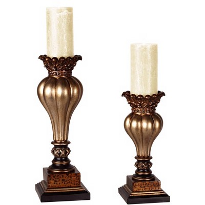 Kensington Hill Old World Gold Bronze Pillar Candle Holder Set of 2