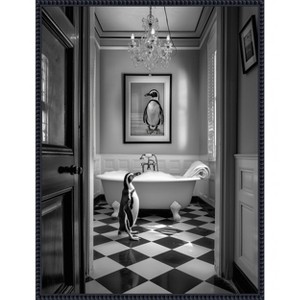 Amanti Art Penguin Bath Time by Niky Rahner Framed Canvas Wall Art - 1 of 4