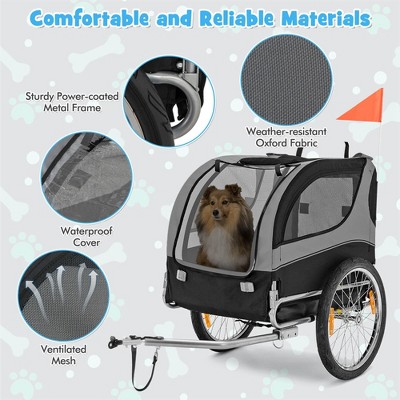Foldable Gray Pet Bike Trailer with Mesh Windows and Steel Frame