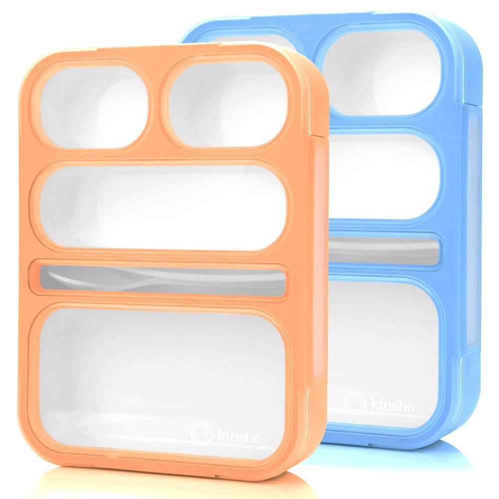 kinsho 8pc (set of 2) 4c Classic Bento Lunch Box 5 Section Leak Proof Food Storage Boxes Blue/Orange -  92438232