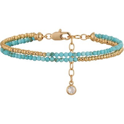 Women Beaded Bracelet Gold Double Layer Gemstone 14K Simple Dainty Handmade Chain Everyday Boho Beach Jewelry