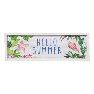 Beachcombers 8" x 24" Starfish & Conch Shell "Hello Summer" Wall Sign, Beach House Decor - 1 of 2