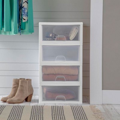 Clear and White 16 Quart Stackable Plastic Storage Drawers, Set of 18