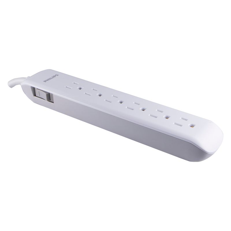 Philips 6-Outlet Surge Protector with 4ft Extension Cord, White, 4 of 11