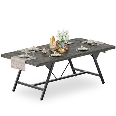 Aheaplus Farmhouse Dining Table for 8 People, 70.8-Inch Rectangular Wood Kitchen Table