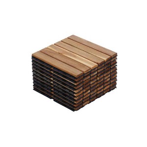 Dolonm 12"x12" Interlocking Acacia Hardwood Deck Tiles – Yellow Striped Pattern, Waterproof Outdoor Flooring for Patio, Pool & Balcony - 1 of 4