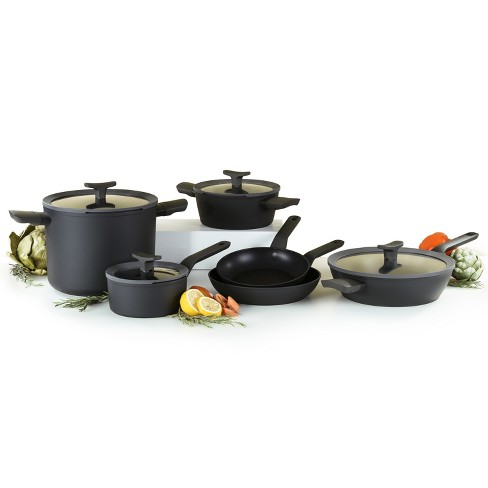 Berghoff Leo 10pc Non-stick Ceramic Cookware Set With Glass Lid, Black ...